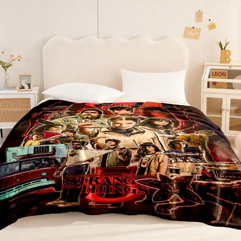 Stranger Things Dark Cool Blanket, Full Print Classic Characters & Elements, Block Design, Soft Skin-Friendly Fabric