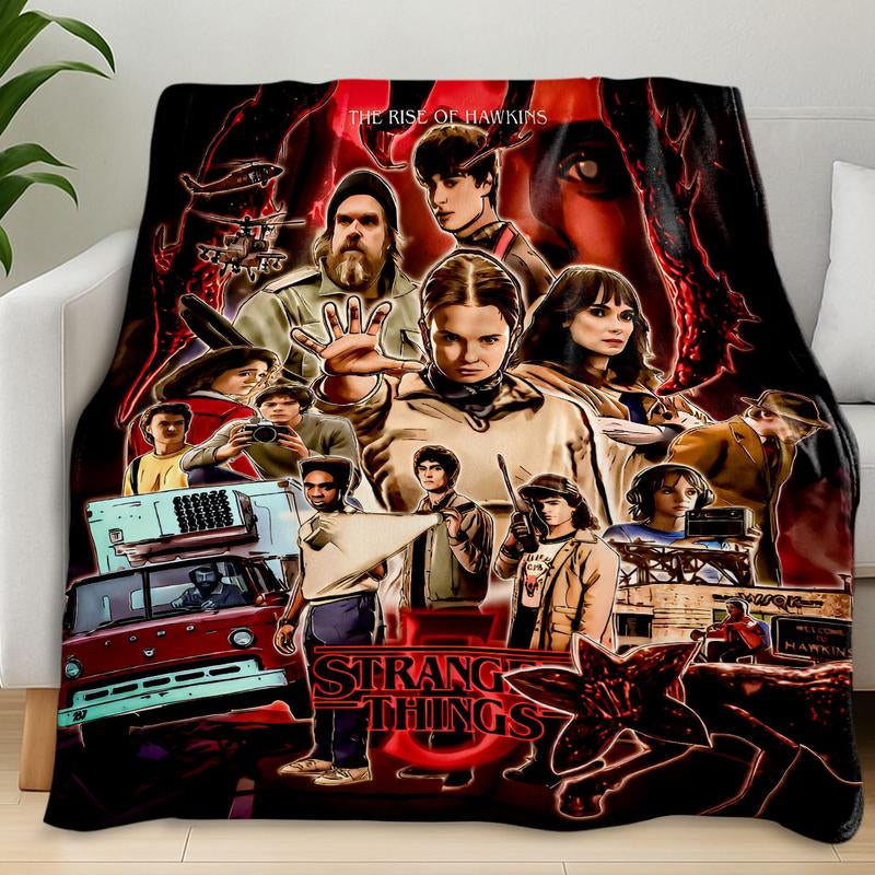 Stranger Things Dark Cool Blanket, Full Print Classic Characters & Elements, Block Design, Soft Skin-Friendly Fabric