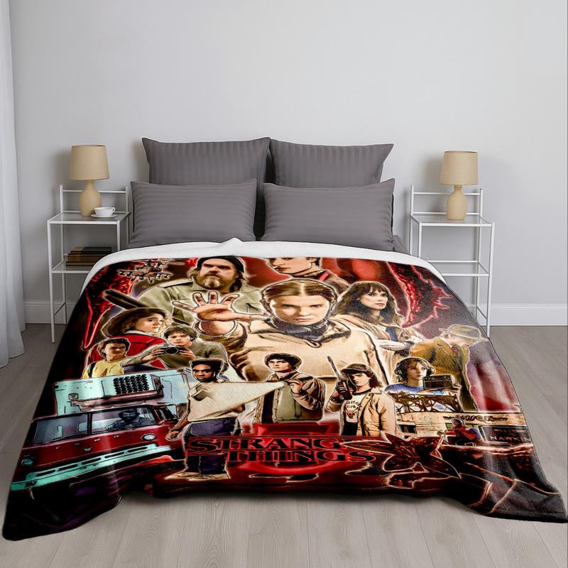 Stranger Things Dark Cool Blanket, Full Print Classic Characters & Elements, Block Design, Soft Skin-Friendly Fabric