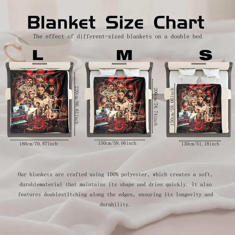 Stranger Things Dark Cool Blanket, Full Print Classic Characters & Elements, Block Design, Soft Skin-Friendly Fabric